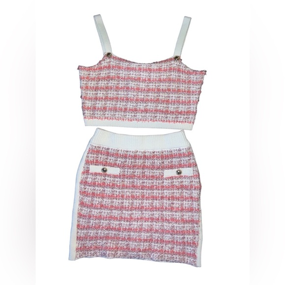 NWT GUESS Pink White Amy Tweed Cropped Tank Top Medium & Mini Skirt Small Set! - Picture 7 of 16